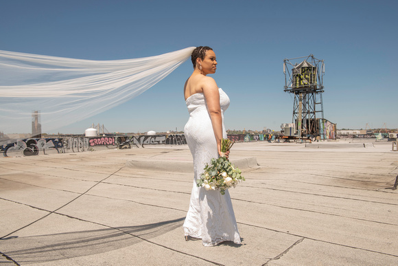 Blue Pictorial captures this Brides on the roof top of her venue for a micro wedding in Williamsburg